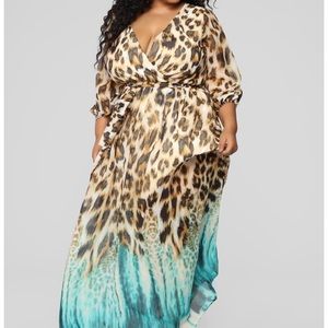 Leopard and Aquamarine Ombré Maxi Dress